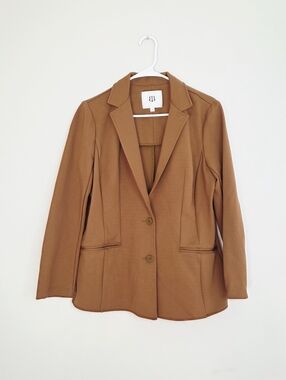 Betabrand Classic Blazer Stretch Ponte Nutmeg Caramel Camel Large